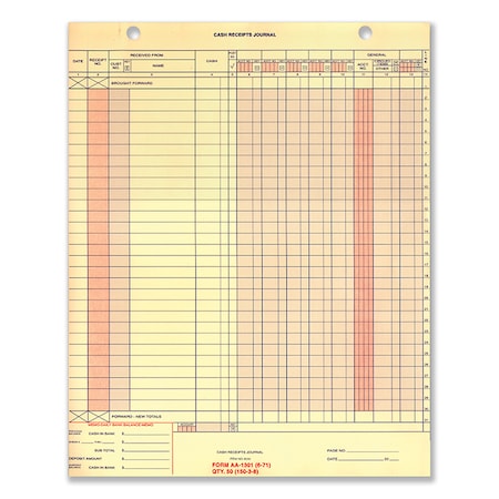 Asp Cash Receipt Journals, 11" X 14", 50 Per Pack, Aa-1301 Pk 8034
